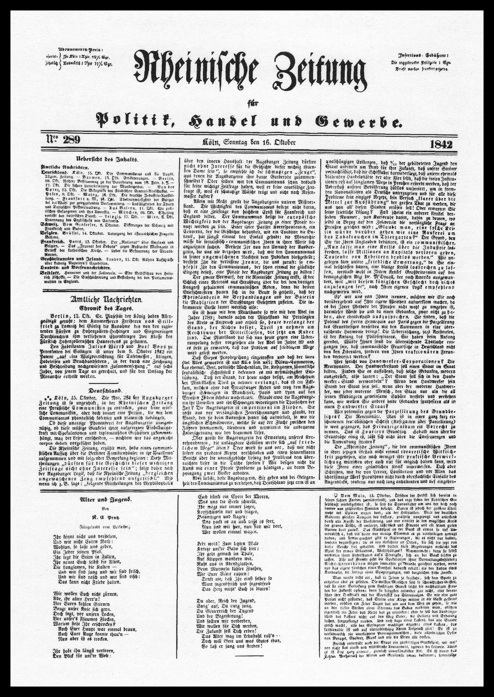 Retrato Rheinische Zeitung für Politik, Handel und Gewerbe