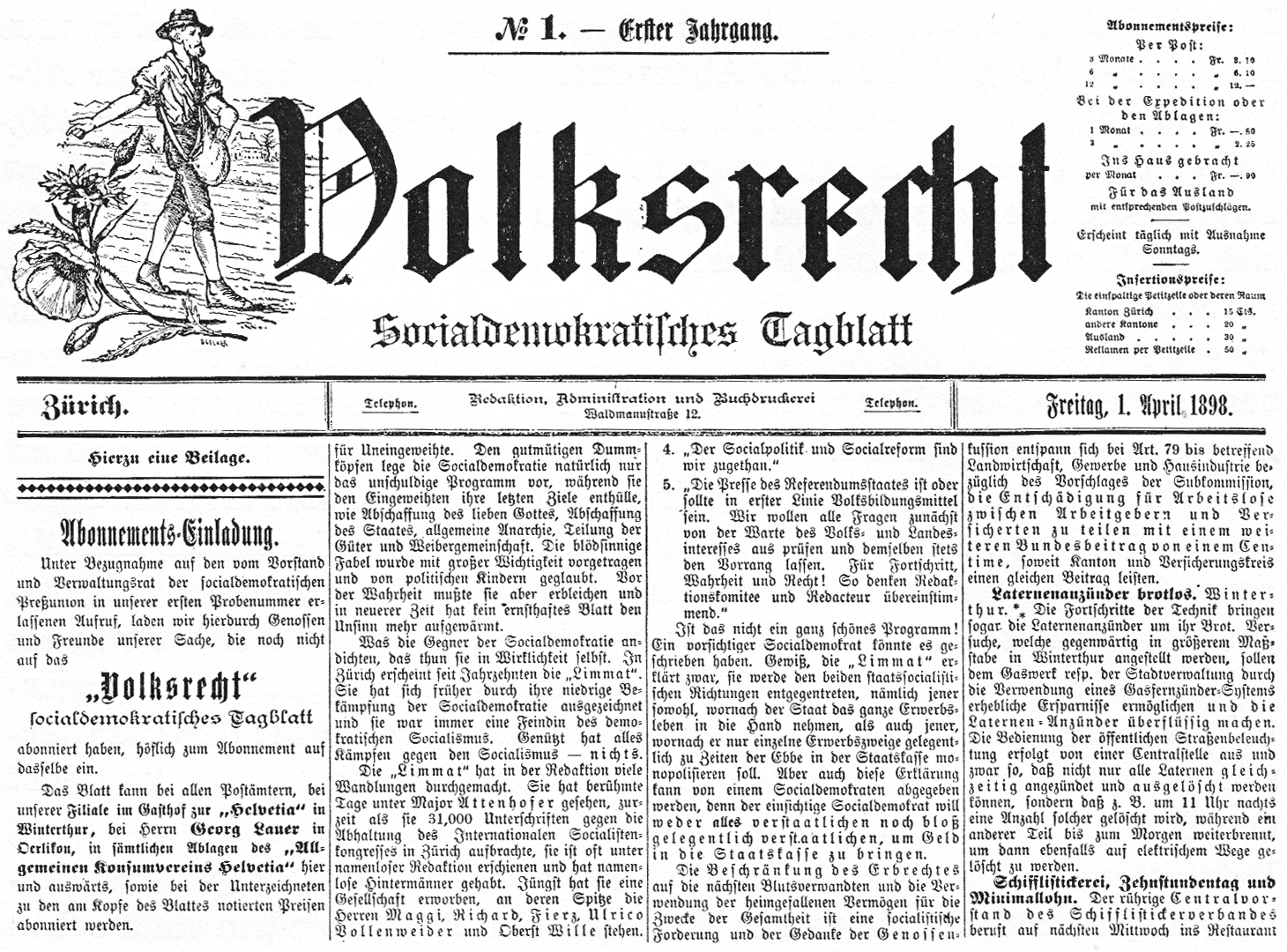 Retrato Volksrecht (Direito do Povo) - By Volksrecht - Friedrich Heeb (Red.): Aus der Geschichte der Zürcher Arbeiterbewegung. Denkschrift zum 50jährigen Jubiläum des «Volksrecht» 1898–1948. Zürich 1948., Public Domain, https://commons.wikimedia.org/w/index.php?curid=10053562
